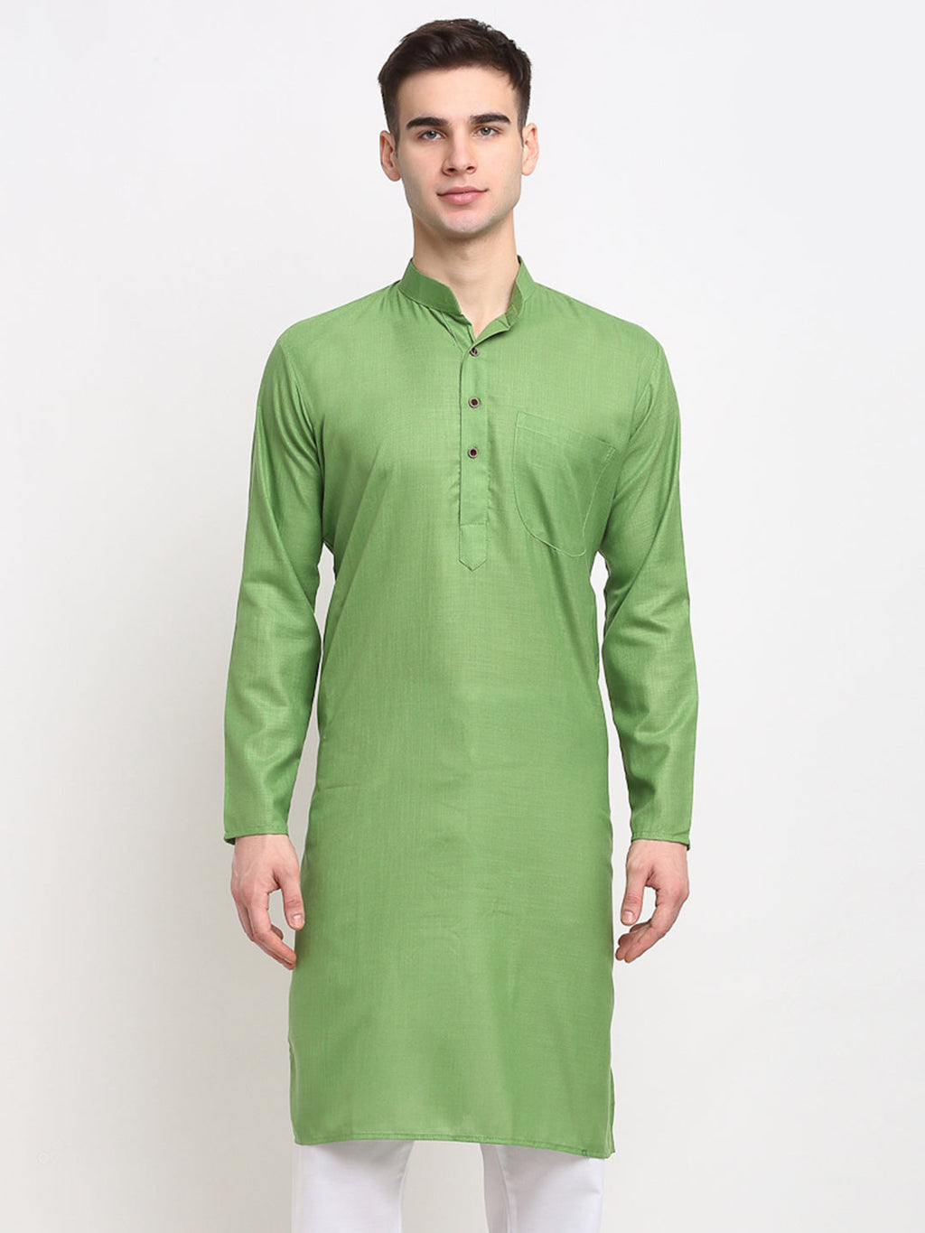 Jompers Men's Solid Cotton Kurta - Parrot | Grocsy
