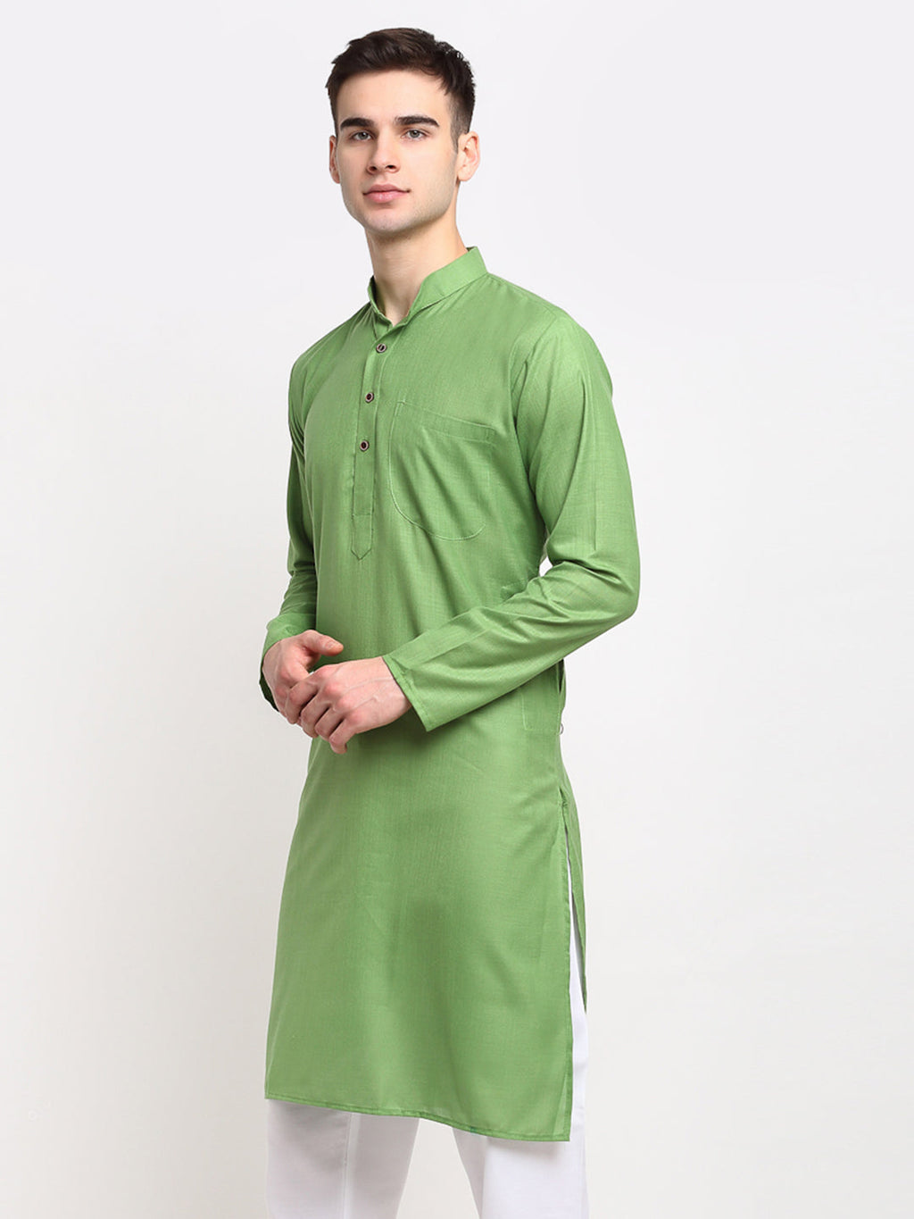 Jompers Men's Solid Cotton Kurta - Parrot | Grocsy