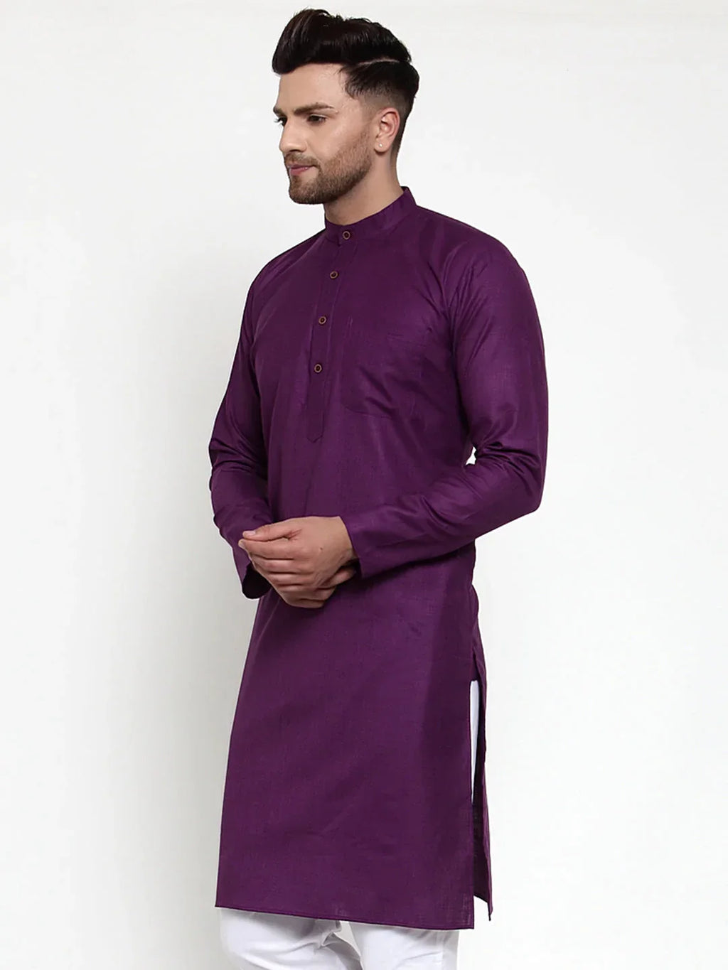 Jompers Men's Purple & White Solid Kurta Only | Grocsy