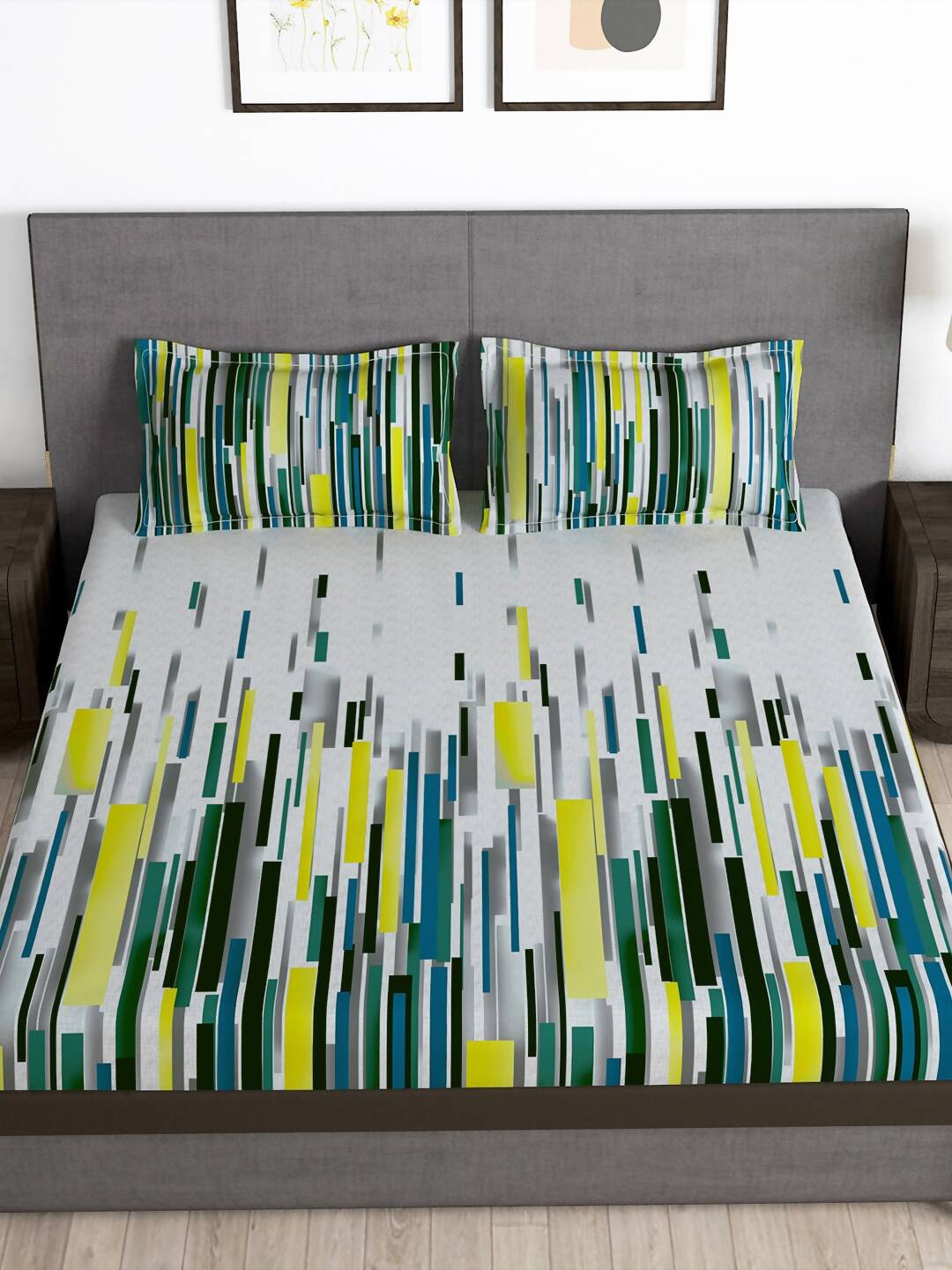 Story@home Grey & White Striped Microfiber 180 TC Bedsheet With Pillow Cover | Grocsy