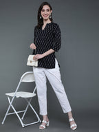Antaran Black Pure Cotton Geometric Printed Tunic | Grocsy