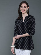 Antaran Black Pure Cotton Geometric Printed Tunic | Grocsy