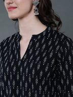 Antaran Black Pure Cotton Geometric Printed Tunic | Grocsy