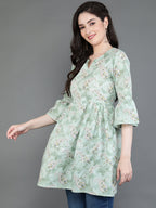 Antaran Green Pure Cotton Printed Tunic | Grocsy