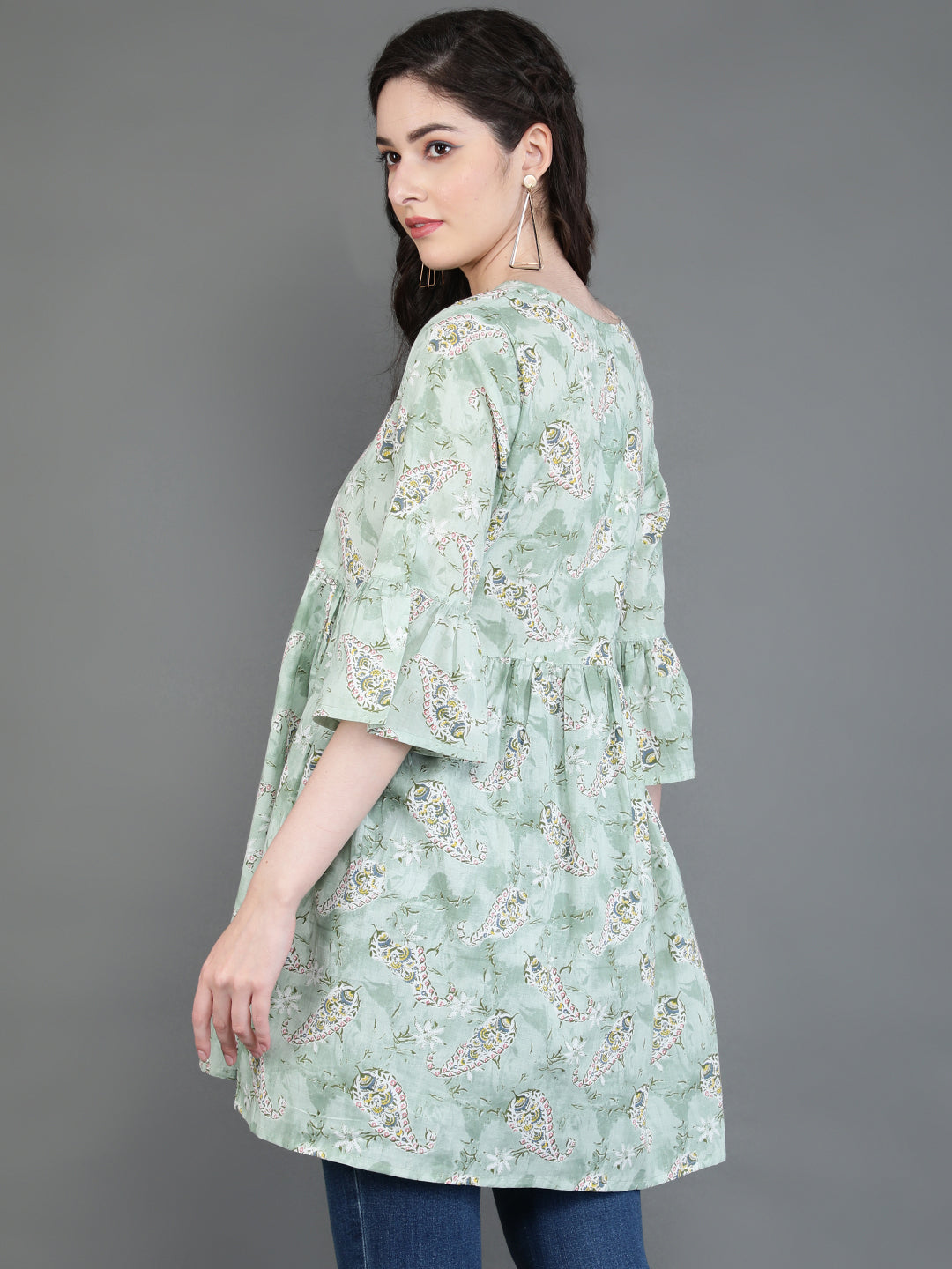 Antaran Green Pure Cotton Printed Tunic | Grocsy