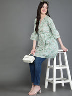 Antaran Green Pure Cotton Printed Tunic | Grocsy