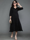 Antaran Black Rayon Flared Solid Black Dress | Grocsy