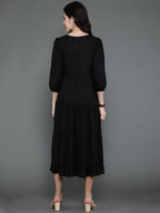 Antaran Black Rayon Flared Solid Black Dress | Grocsy