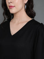 Antaran Black Rayon Flared Solid Black Dress | Grocsy