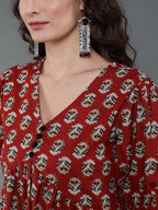 Antaran Brown/Rust Pure Cotton Aliacut Printed Top | Grocsy
