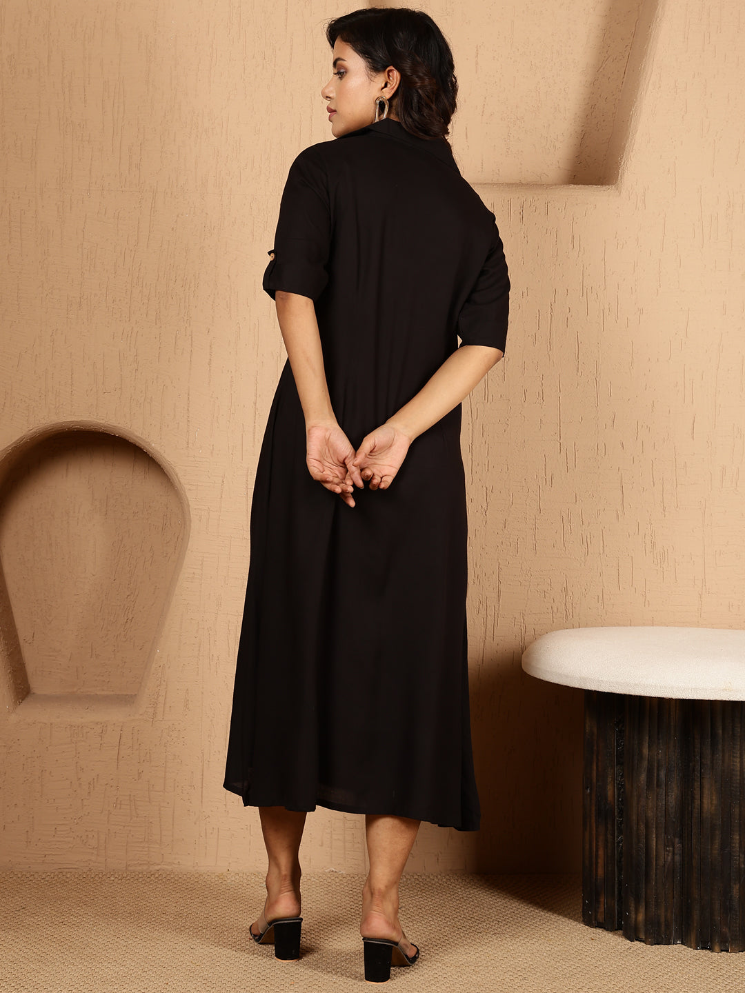 Antaran Black Rayon Solid Black Dress | Grocsy