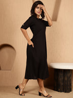 Antaran Black Rayon Solid Black Dress | Grocsy