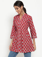 Antaran Maroon Pure Cotton Printed Tunic | Grocsy