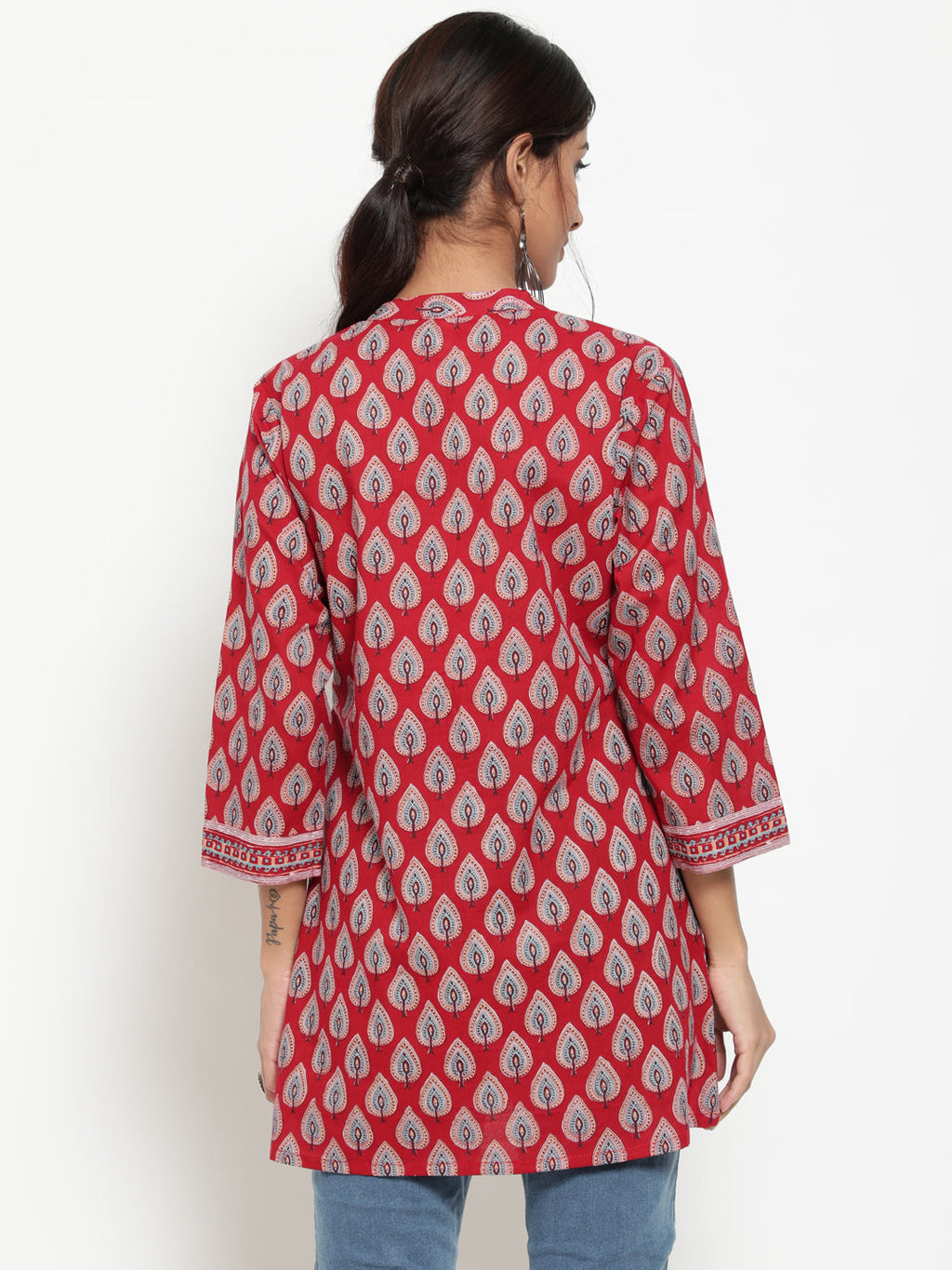 Antaran Maroon Pure Cotton Printed Tunic | Grocsy