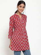 Antaran Maroon Pure Cotton Printed Tunic | Grocsy