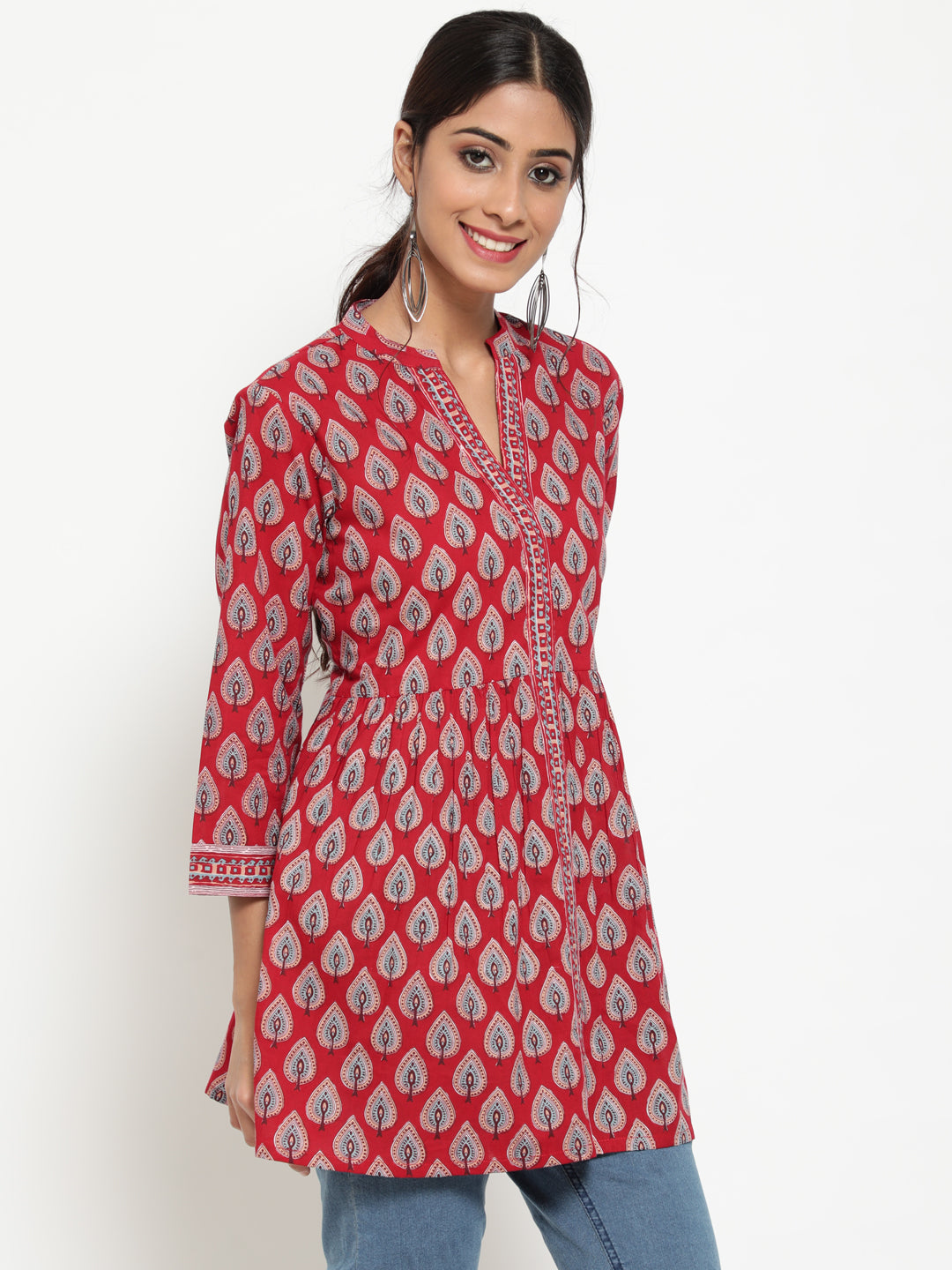 Antaran Maroon Pure Cotton Printed Tunic | Grocsy