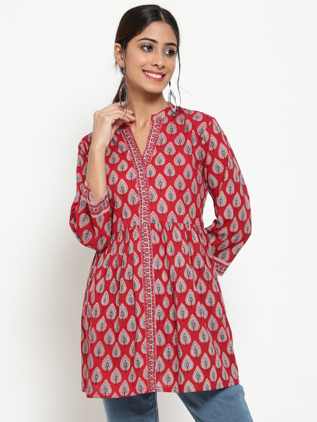 Antaran Maroon Pure Cotton Printed Tunic | Grocsy