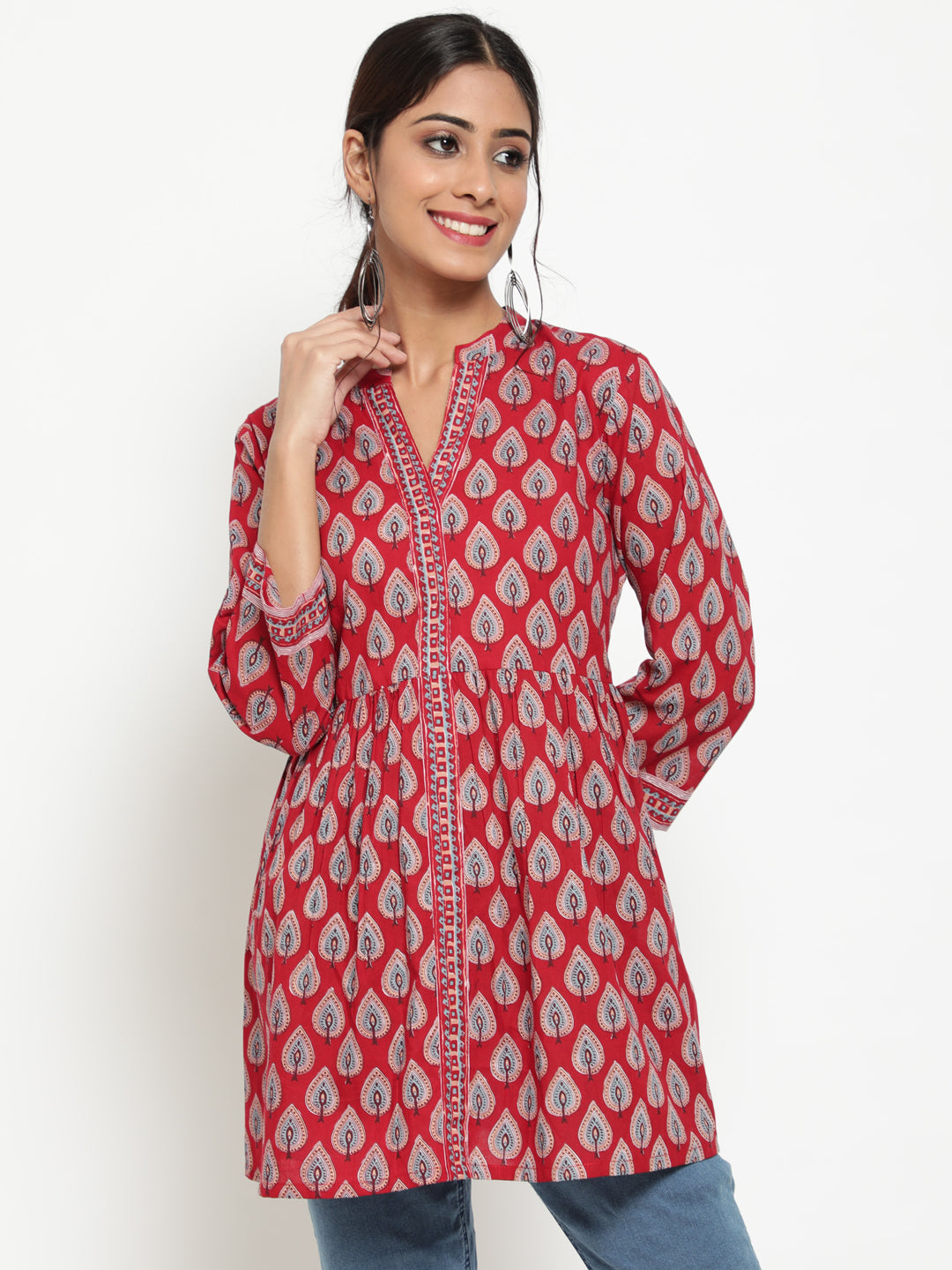 Antaran Maroon Pure Cotton Printed Tunic | Grocsy