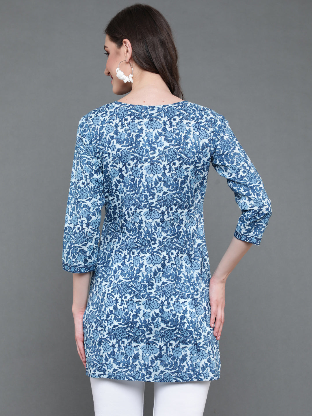 Antaran Blue Pure Cotton Printed Tunic | Grocsy