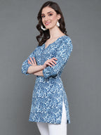 Antaran Blue Pure Cotton Printed Tunic | Grocsy