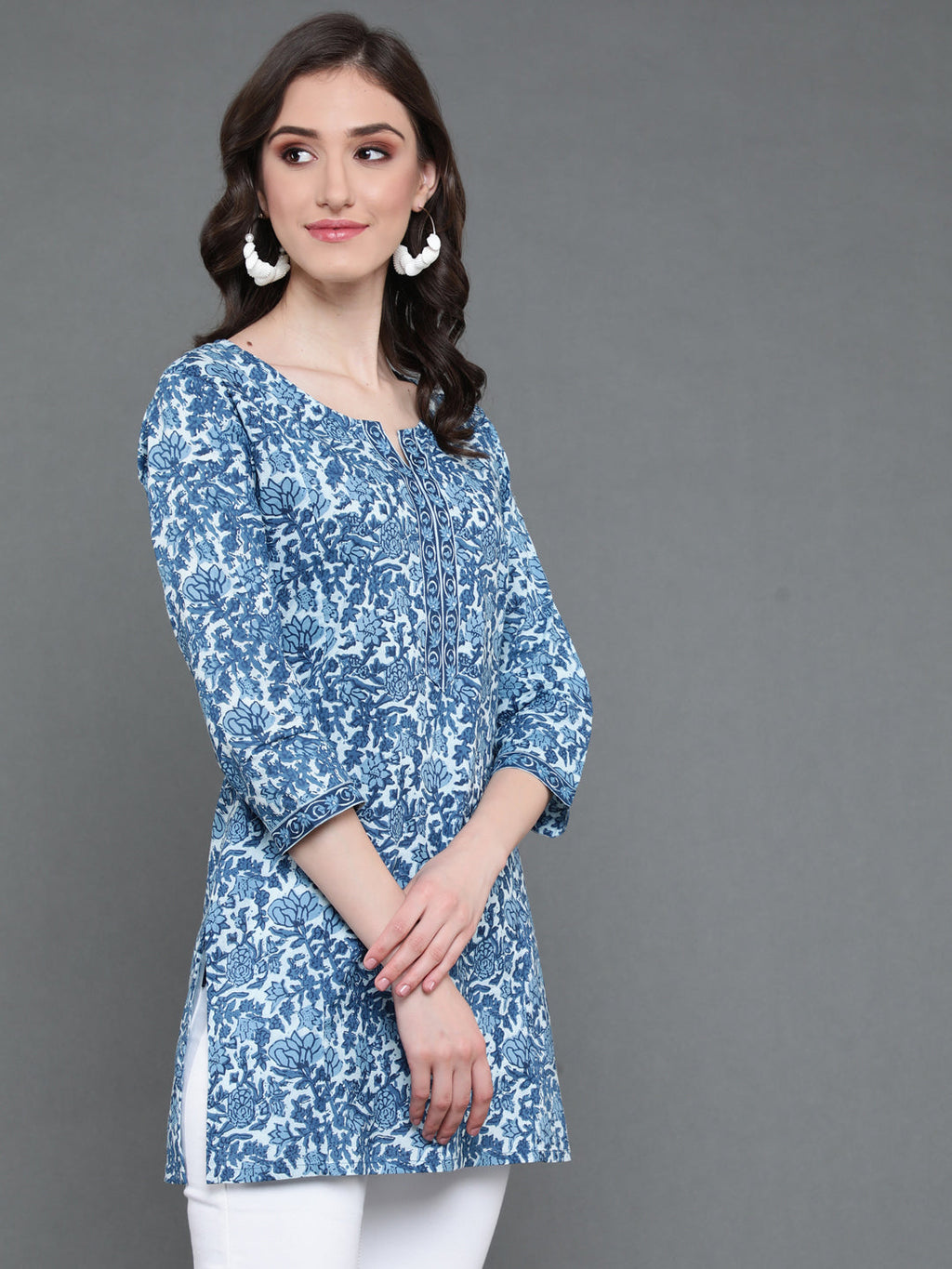 Antaran Blue Pure Cotton Printed Tunic | Grocsy