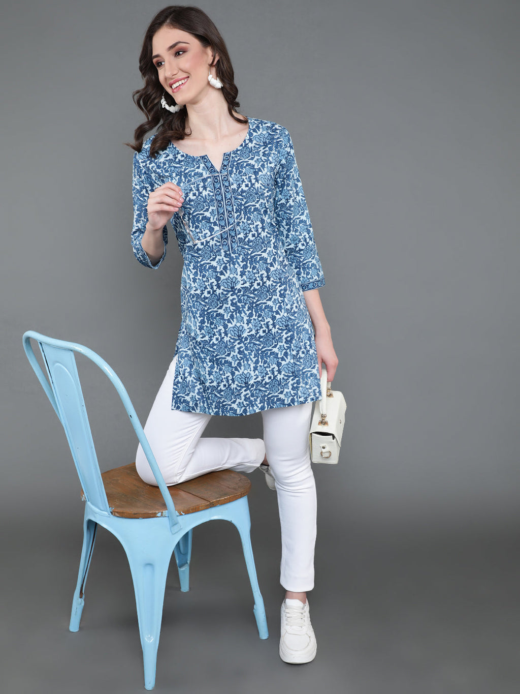 Antaran Blue Pure Cotton Printed Tunic | Grocsy