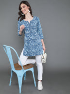 Antaran Blue Pure Cotton Printed Tunic | Grocsy