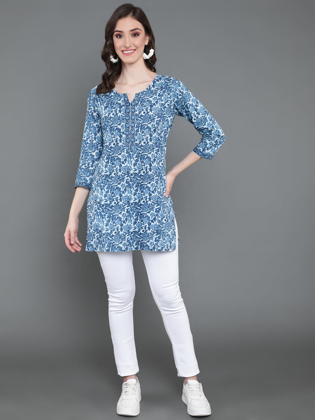 Antaran Blue Pure Cotton Printed Tunic | Grocsy