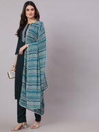 Antaran Blue Rayon Embroidered Kurta Pant Dupatta Set | Grocsy