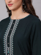 Antaran Blue Rayon Embroidered Kurta Pant Dupatta Set | Grocsy