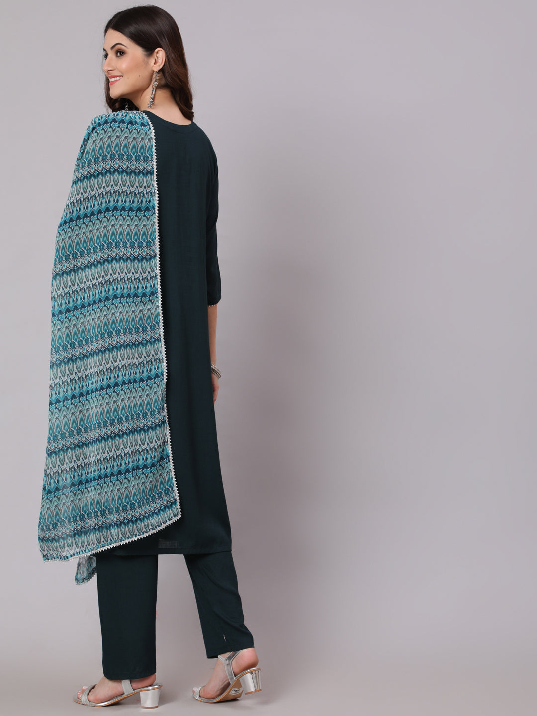 Antaran Blue Rayon Embroidered Kurta Pant Dupatta Set | Grocsy