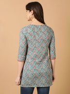 Antaran Blue Pure Cotton Embroidered Tunic | Grocsy