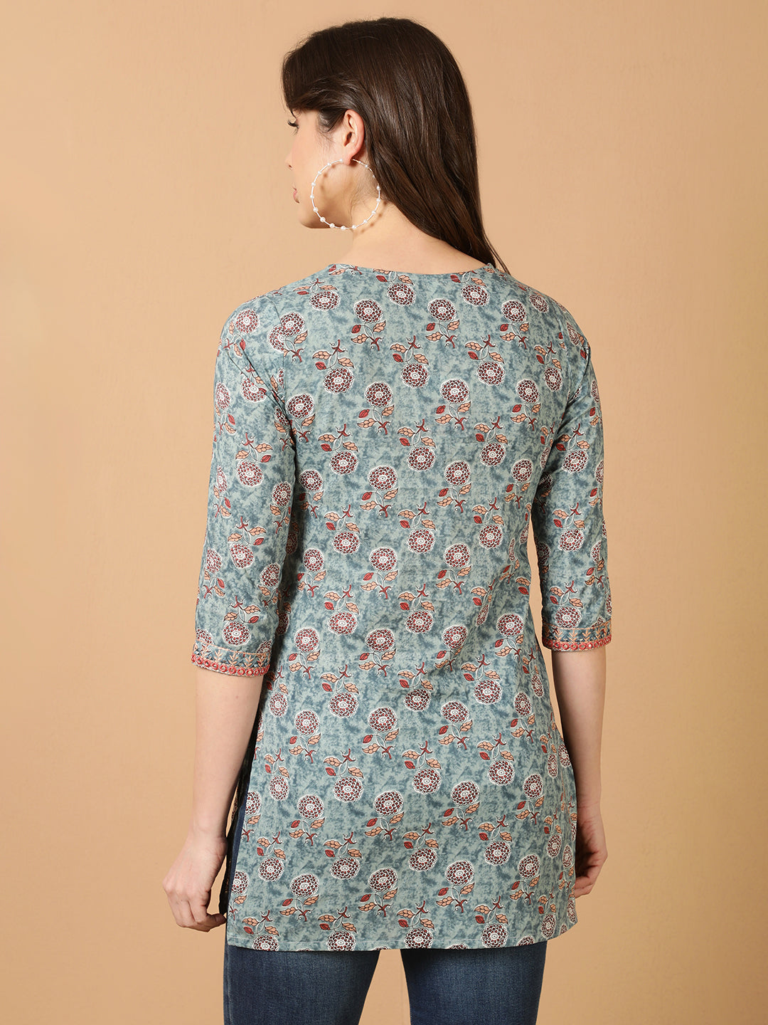 Antaran Blue Pure Cotton Embroidered Tunic | Grocsy