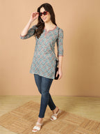 Antaran Blue Pure Cotton Embroidered Tunic | Grocsy