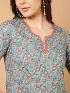 Antaran Blue Pure Cotton Embroidered Tunic | Grocsy