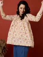 Antaran Peach Pure Cotton Printed Top | Grocsy