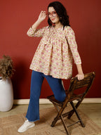 Antaran Peach Pure Cotton Printed Top | Grocsy