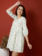 Antaran White Pure Cotton Printed Tunic | Grocsy