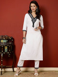 Antaran White Cotton Embroidered Kurta Pant Set | Grocsy