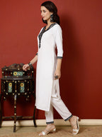 Antaran White Cotton Embroidered Kurta Pant Set | Grocsy