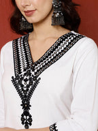 Antaran White Cotton Embroidered Kurta Pant Set | Grocsy