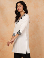 Antaran White Pure Cotton Embroidered Tunic | Grocsy