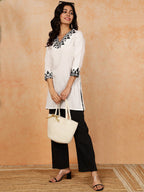 Antaran White Pure Cotton Embroidered Tunic | Grocsy