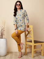 Antaran Blue Pure Cotton Printed Tunic | Grocsy