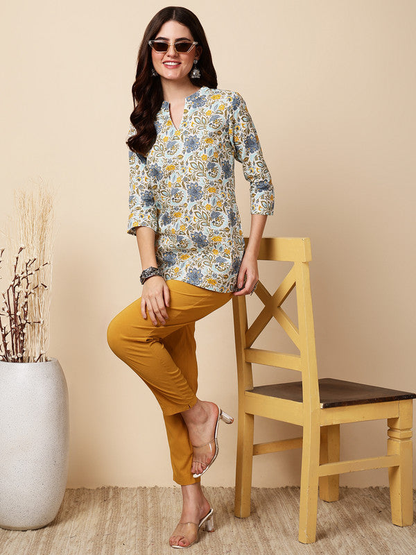 Antaran Blue Pure Cotton Printed Tunic | Grocsy