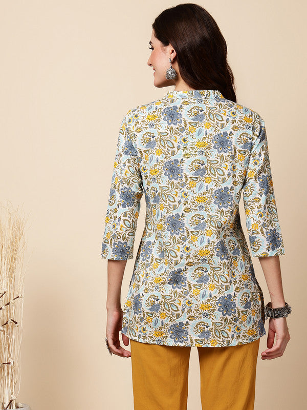 Antaran Blue Pure Cotton Printed Tunic | Grocsy