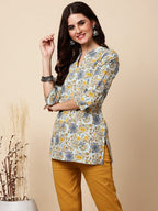 Antaran Blue Pure Cotton Printed Tunic | Grocsy