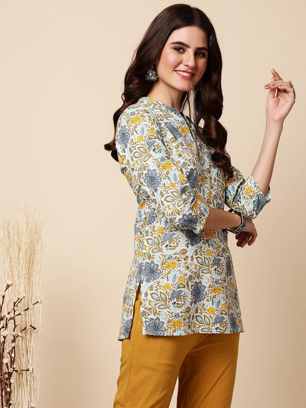 Antaran Blue Pure Cotton Printed Tunic | Grocsy