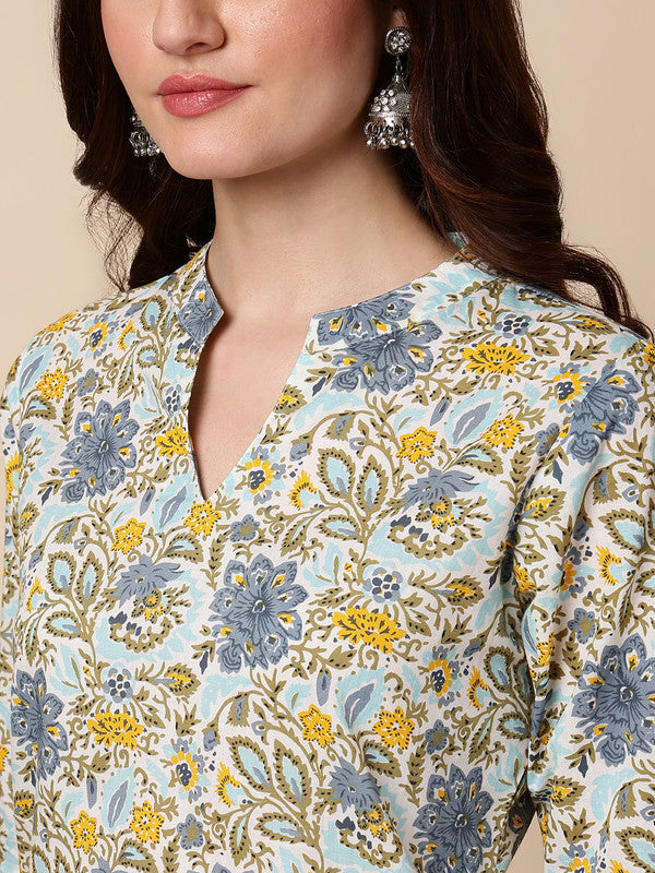 Antaran Blue Pure Cotton Printed Tunic | Grocsy
