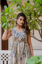 Antaran Beige Pure Cotton Marble Printed Co Ord Set With Tie On Waist | Grocsy